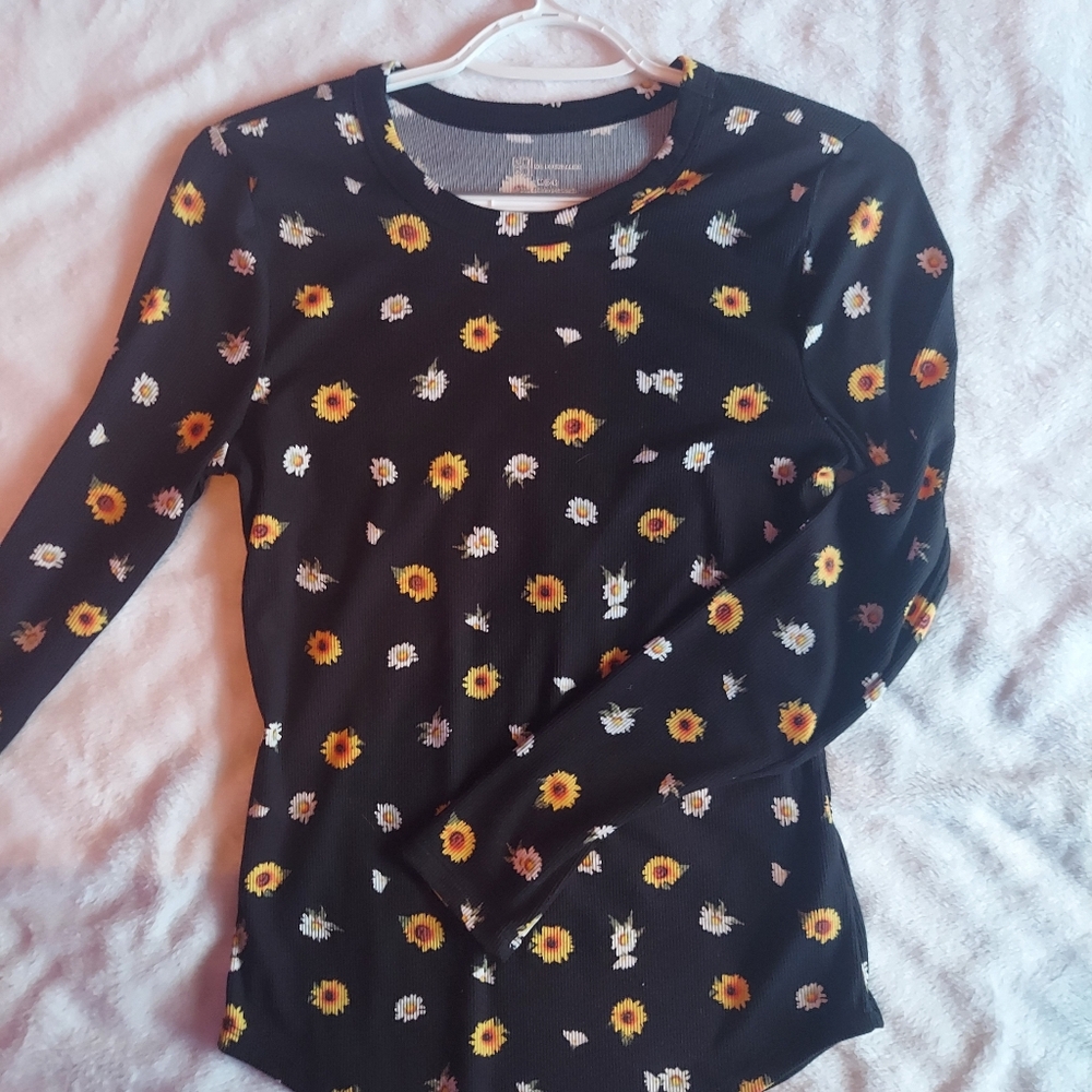 No Boundaries Black Long Sleeve Floral Shirt